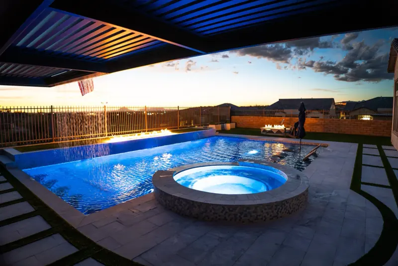 Pool and ramada at sunset, filmed by Maken Media